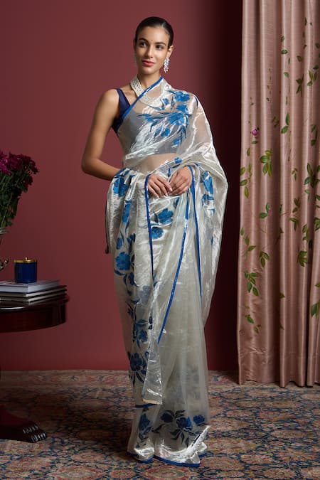 Akutee Damayanti Sequin Embroidered Saree With Unstitched Blouse Piece 