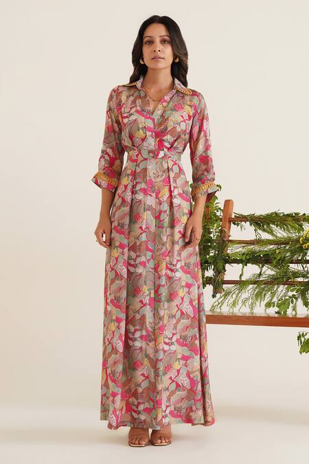 Buy_Sunandini_Pink Cotton Lace Collared Oprah Floral Print Maxi Dress _Online_at_Aza_Fashions