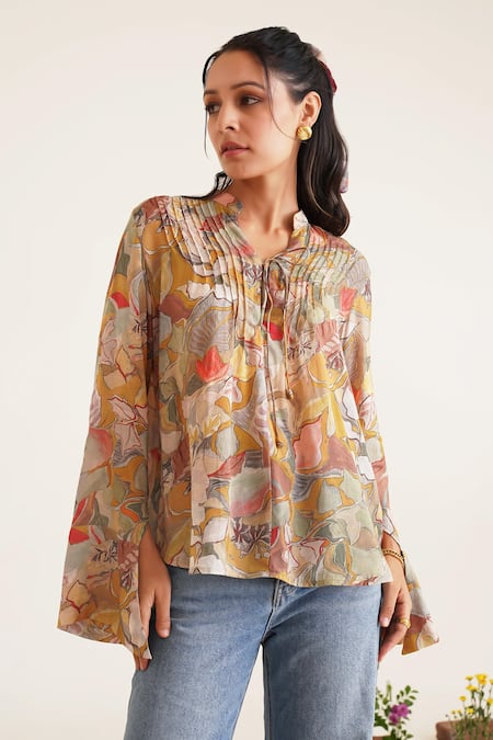 Sunandini Floral Print Pintucked Top 