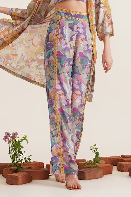 Buy_Sunandini_Multi Color Cotton Embroidery Open Neck Zora Printed Lace Work Jacket _Online_at_Aza_Fashions