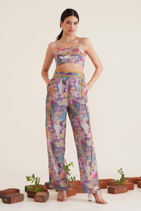 Buy_Sunandini_Purple Cotton Embroidery, Lace Sweetheart Neck Clara Floral Printed Bralette _Online_at_Aza_Fashions