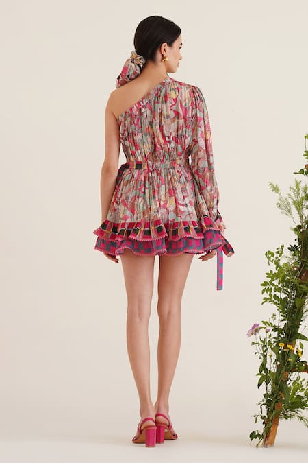 Sunandini Frida One Shoulder Printed Skot Dress 