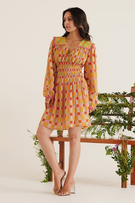 Sunandini Greda Checkered Print Dress 