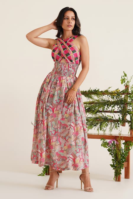 Sunandini Harriet Colour Block Printed Dress 