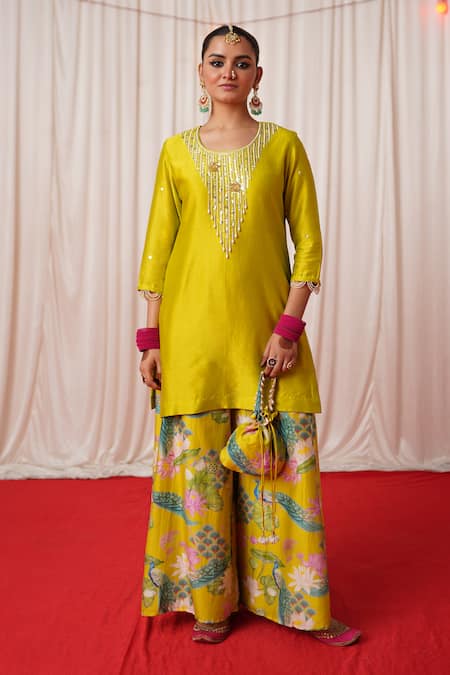 Chrkha Embroidered Kurta Sharara Set 