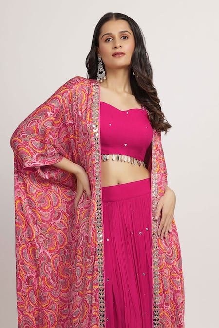 Buy_Bha Sha_Magenta Georgette Embroidery, Aaradhya Kaftan Style Cape And Lehenga Set _Online_at_Aza_Fashions