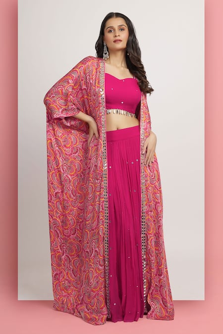 Bha sha Aaradhya Mirror Embroidered Kaftan Style Cape & Lehenga Set 