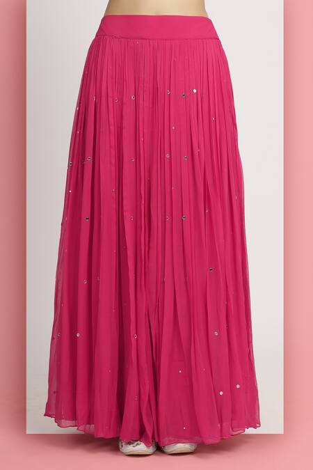 Bha Sha_Magenta Georgette, Net Embroidery, Mirrors, Applique Aaradhyta Lehenga Set _at_Aza_Fashions