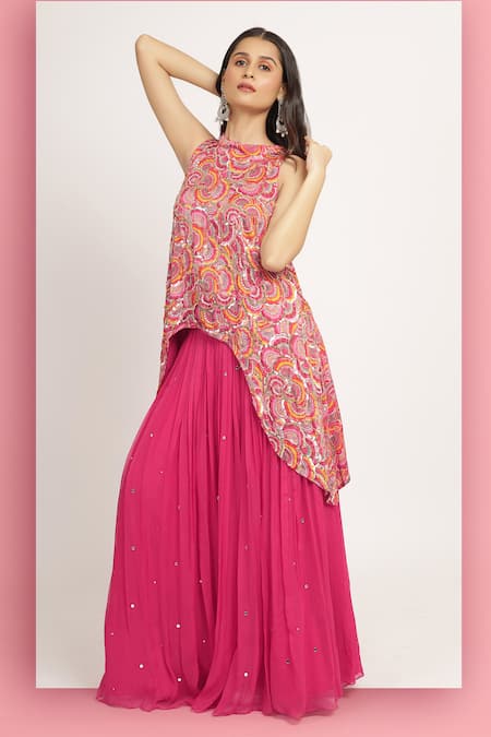 Bha sha Alina Floral Print Asymmetric Tunic With Lehenga 