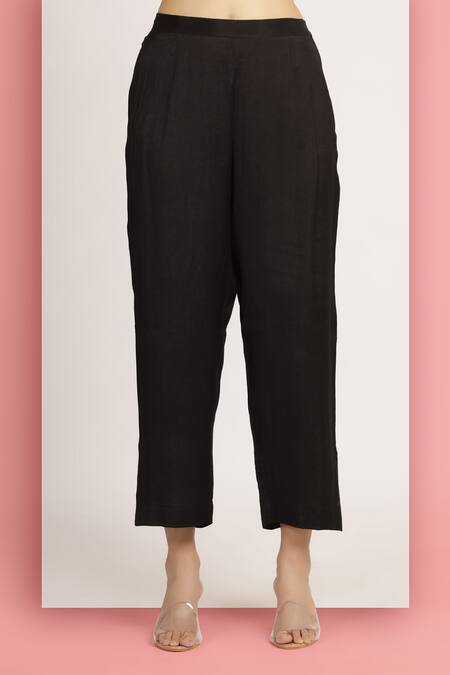 Bha Sha_Black Georgette, Cotton Beads, Archana Floral Embroidered A-line Tunic With Pant _Online_at_Aza_Fashions