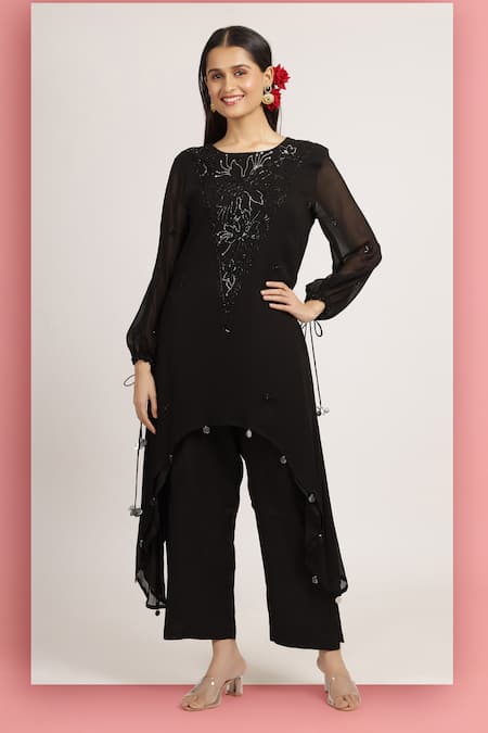 Bha sha Archana Floral Embroidered A-Line Tunic With Pant 