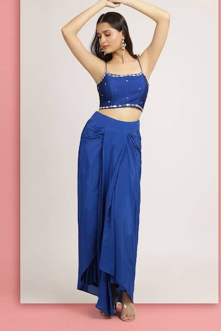 Bha sha Bahar Embroidered Asymmetric Draped Skirt With Bustier 