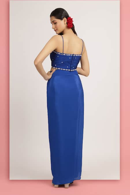 Bha Sha Bahar Embroidered Asymmetric Draped Skirt With Bustier 