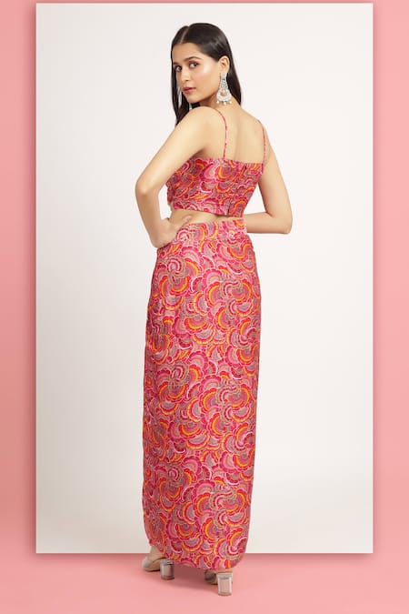 Bha Sha Bella Tamarind Printed Draped Skirt With Bustier 