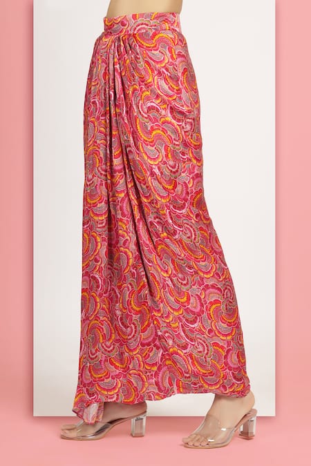 Buy_Bha Sha_Magenta Modal, Bella Tamarind Printed Kaftan Style Cape And Draped Skirt Set 