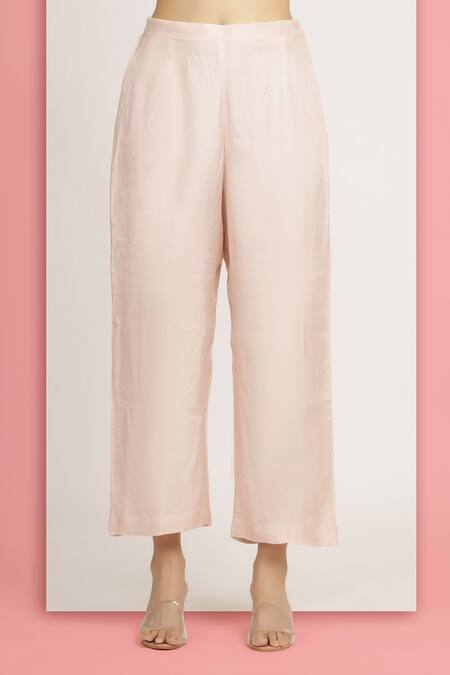 Buy_Bha Sha_Pink Crepe, Satin Mirrors, Masoom Tamarind Print Asymmetric Kaftan With Pant 