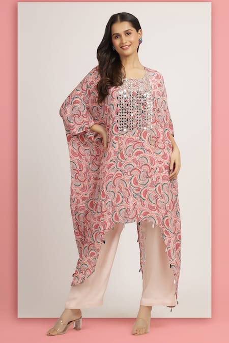 Bha sha Masoom Tamarind Print Asymmetric Kaftan With Pant 