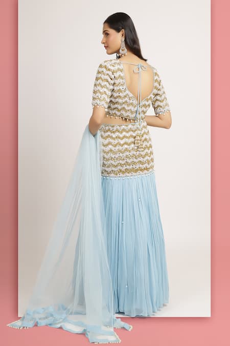 Bha Sha Mishika Chevron Embroidered Fishcut Lehenga Set 