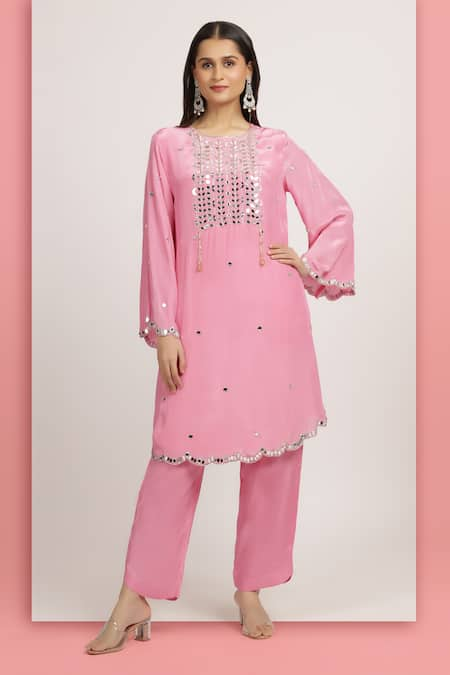 Bha sha Rakhi Mirror Embroidered A-Line Kurta With Pant 