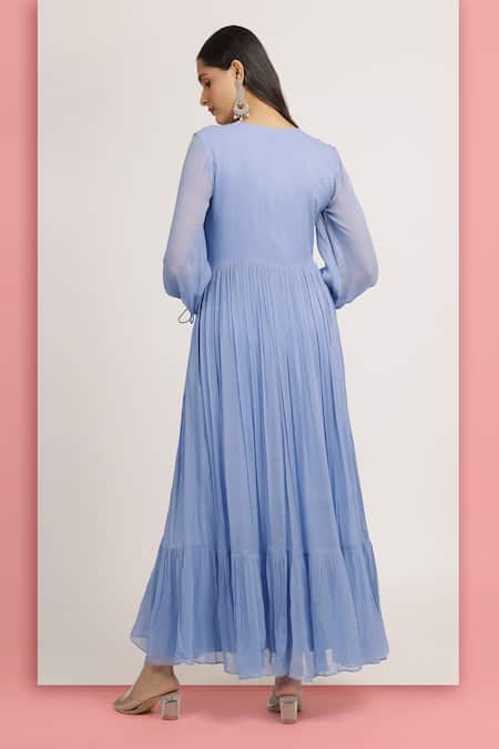 Bha Sha Rashi Mirror Embroidered Ruffle Hem Kurta With Pant 