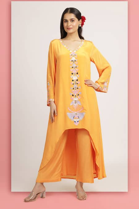 Bha sha Shaheen Resham Embroidered High Low Tunic With Pant 