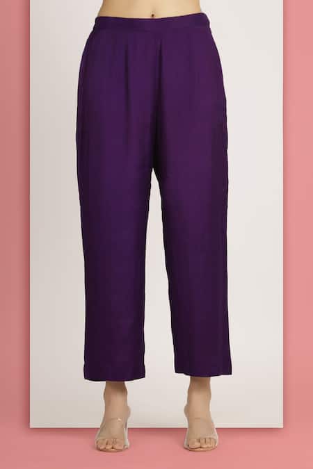 Buy_Bha Sha_Purple Crepe, Pashmina Stones, Zainab Embroidered High Low Tunic With Pant 