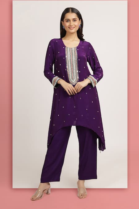 Bha sha Zainab Mirror Embroidered High Low Tunic With Pant 