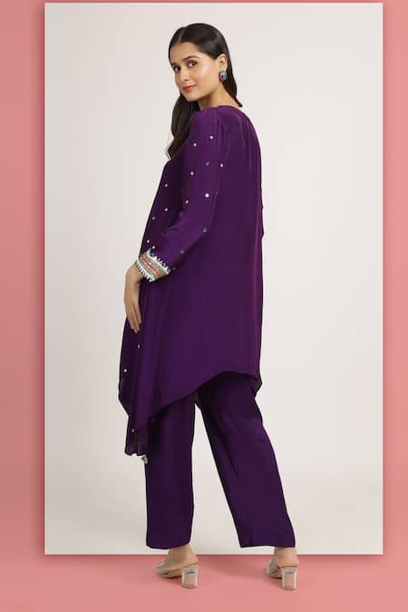Bha Sha Zainab Mirror Embroidered High Low Tunic With Pant 