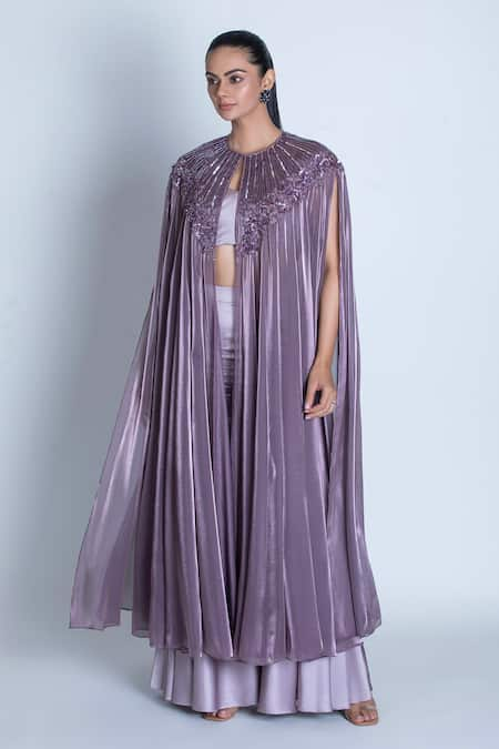 ORU PRET Purple Hand Embroidered Cape & Pant Set 