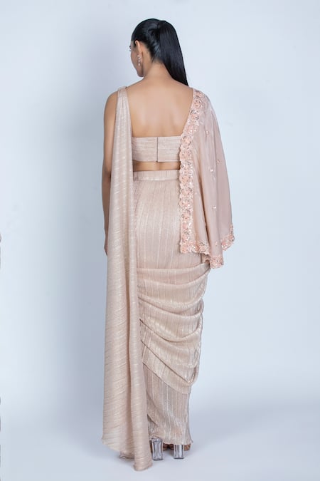 Oru Pret Shimmer Pleated Pre-Draped Saree With Blouse 