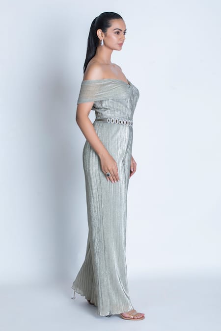 Oru Pret_Silver Shimmer Sweetheart Jumpsuit _Online_at_Aza_Fashions