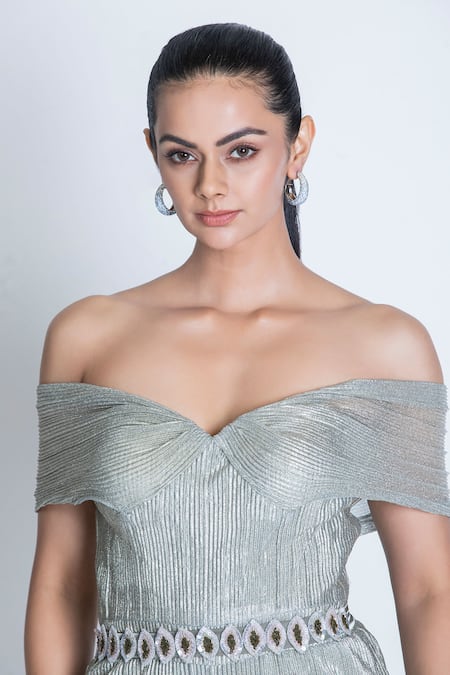 Buy_Oru Pret_Silver Shimmer Sweetheart Jumpsuit _Online_at_Aza_Fashions