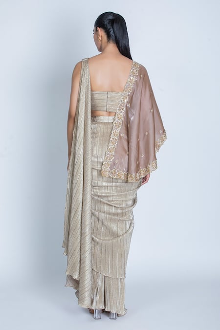 Oru Pret Shimmer Pleat Detailed Pre-Draped Saree With Blouse 