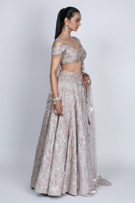Buy Oru Pret Pink Crepe, Silk Crystals, Sequins, Cut Work Hand Embroidered Lehenga Blouse Set Online at Aza Fashions Buy_Oru Pret_Pink Crepe, Silk Crystals, Sequins, Cut Work Hand Embroidered Lehenga Blouse Set _Online_at_Aza_Fashions
