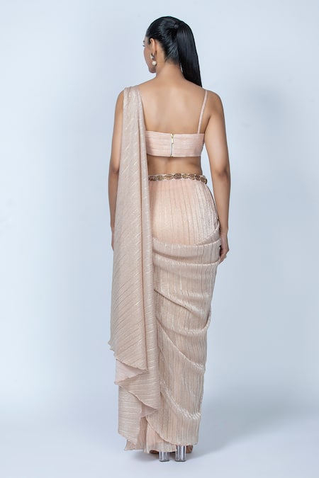 Oru Pret Shimmer Pleat Pre-Draped Saree With Blouse 