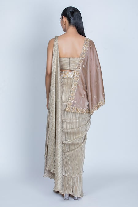 Oru Pret Pleated Shimmer Pre-Draped Saree With Blouse 