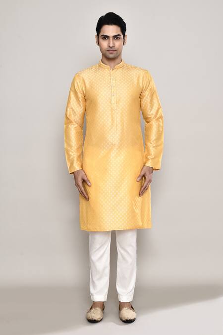 Arihant Rai Sinha_Yellow Embroidery Floral Butti Pattern Kurta_Online_at_Aza_Fashions