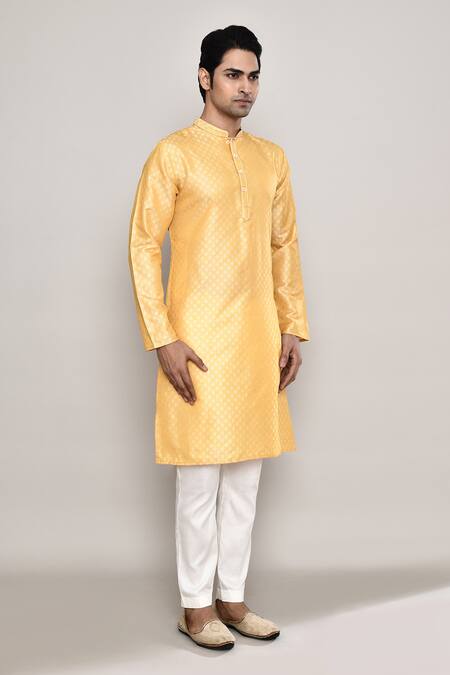 Shop_Arihant Rai Sinha_Yellow Embroidery Floral Butti Pattern Kurta_Online_at_Aza_Fashions