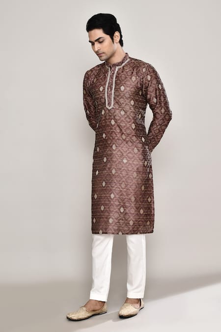 Buy_Arihant Rai Sinha_Brown Chanderi, Jacquard Embroidery Diamond Butti Pattern Kurta 