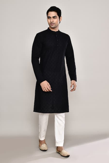 Buy_Arihant Rai Sinha_Black Cotton Embroidery Geometric Kurta 