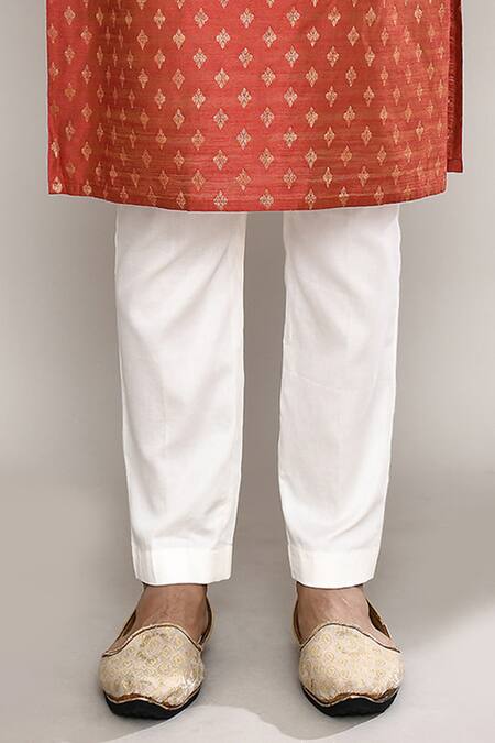 Arihant Rai Sinha Red Chanderi, Jacquard Embroidery Miniature Diamond Butti Pattern Straight Kurta Online at Aza Fashions Arihant Rai Sinha_Red Chanderi, Jacquard Embroidery Miniature Diamond Butti Pattern Straight Kurta _Online_at_Aza_Fashions