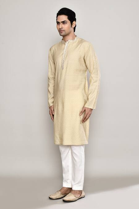 Arihant Rai Sinha_Yellow Brocade Embroidery Bloom Sitara Banaras Dobby Kurta _at_Aza_Fashions