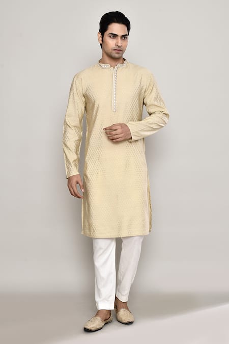 Buy_Arihant Rai Sinha_Yellow Brocade Embroidery Bloom Sitara Banaras Dobby Kurta 