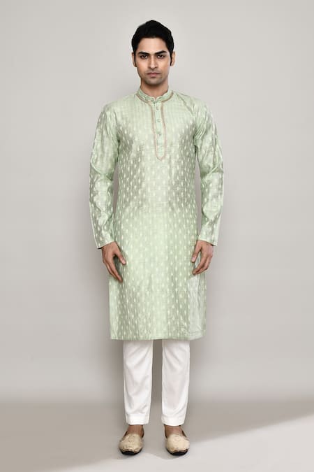 Shop_Arihant Rai Sinha_Green Chanderi Lace Flora Vine Woven Kurta _Online_at_Aza_Fashions
