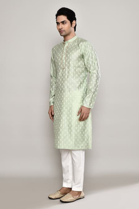 Arihant Rai Sinha_Green Chanderi Lace Flora Vine Woven Kurta _at_Aza_Fashions