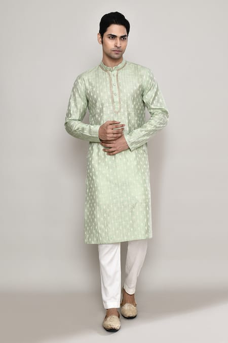 Buy_Arihant Rai Sinha_Green Chanderi Lace Flora Vine Woven Kurta 