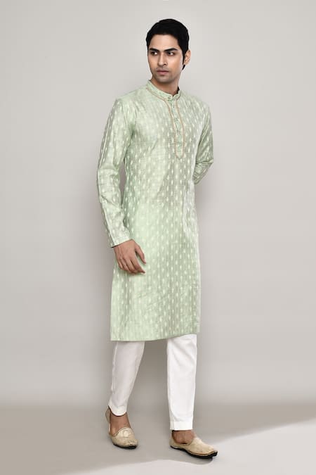 Shop_Arihant Rai Sinha_Green Chanderi Lace Flora Vine Woven Kurta 