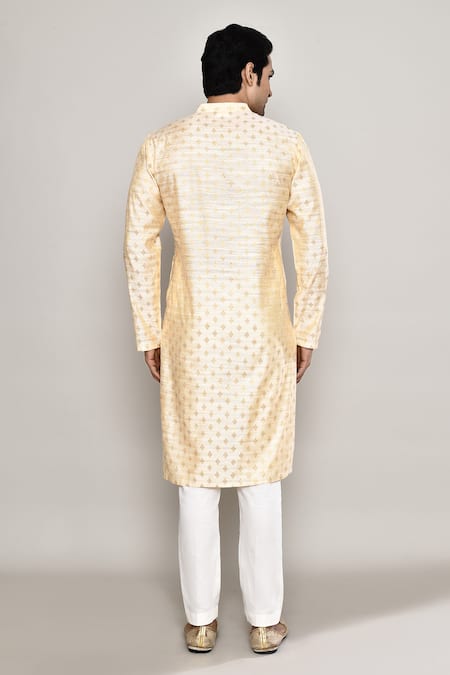 Shop_Arihant Rai Sinha_Peach Chanderi Embroidery Diamond Blossom Woven Kurta _at_Aza_Fashions