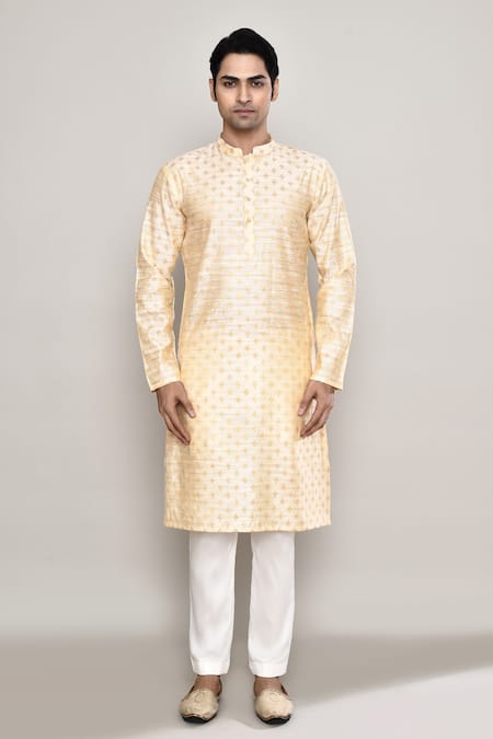 Buy_Arihant Rai Sinha_Peach Chanderi Embroidery Diamond Blossom Woven Kurta _Online_at_Aza_Fashions