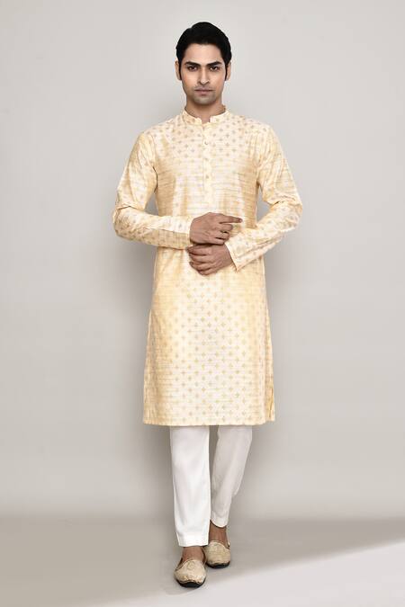 Arihant Rai Sinha_Peach Chanderi Embroidery Diamond Blossom Woven Kurta _at_Aza_Fashions